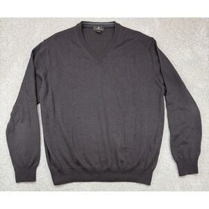 Toscano Men's LARGE Sweater 100% Merino Wool V-Neck Brown Long Sleeve Italy
